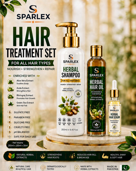 SPARLEX Herbal Hair Treatment Set | Shampoo + Hair Oil + Hair Serum